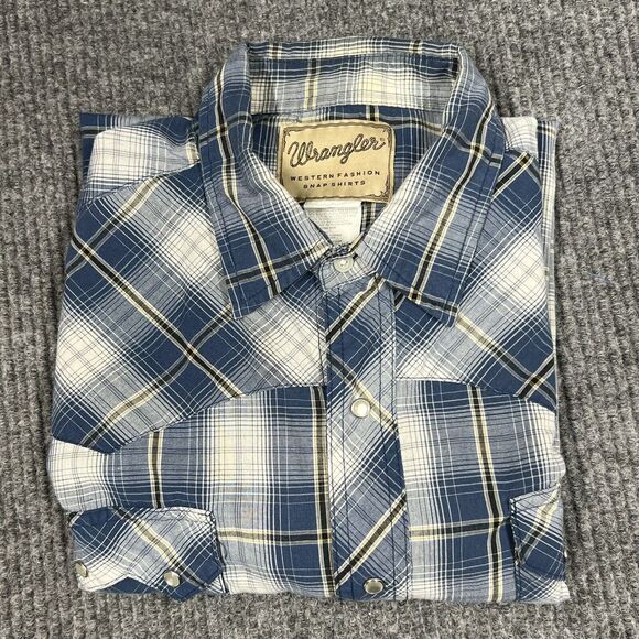 VTG Wrangler Shirt Mens XL Western Fashion Blue Plaid Pearl Snaps Cowboy‎ Rodeo - Picture 9 of 16